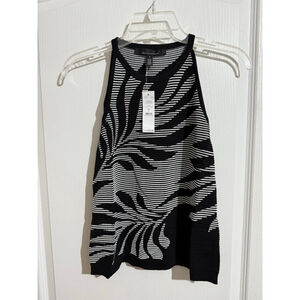 Women's White House Black Market Black & White Palm Print Halter Tank Top S